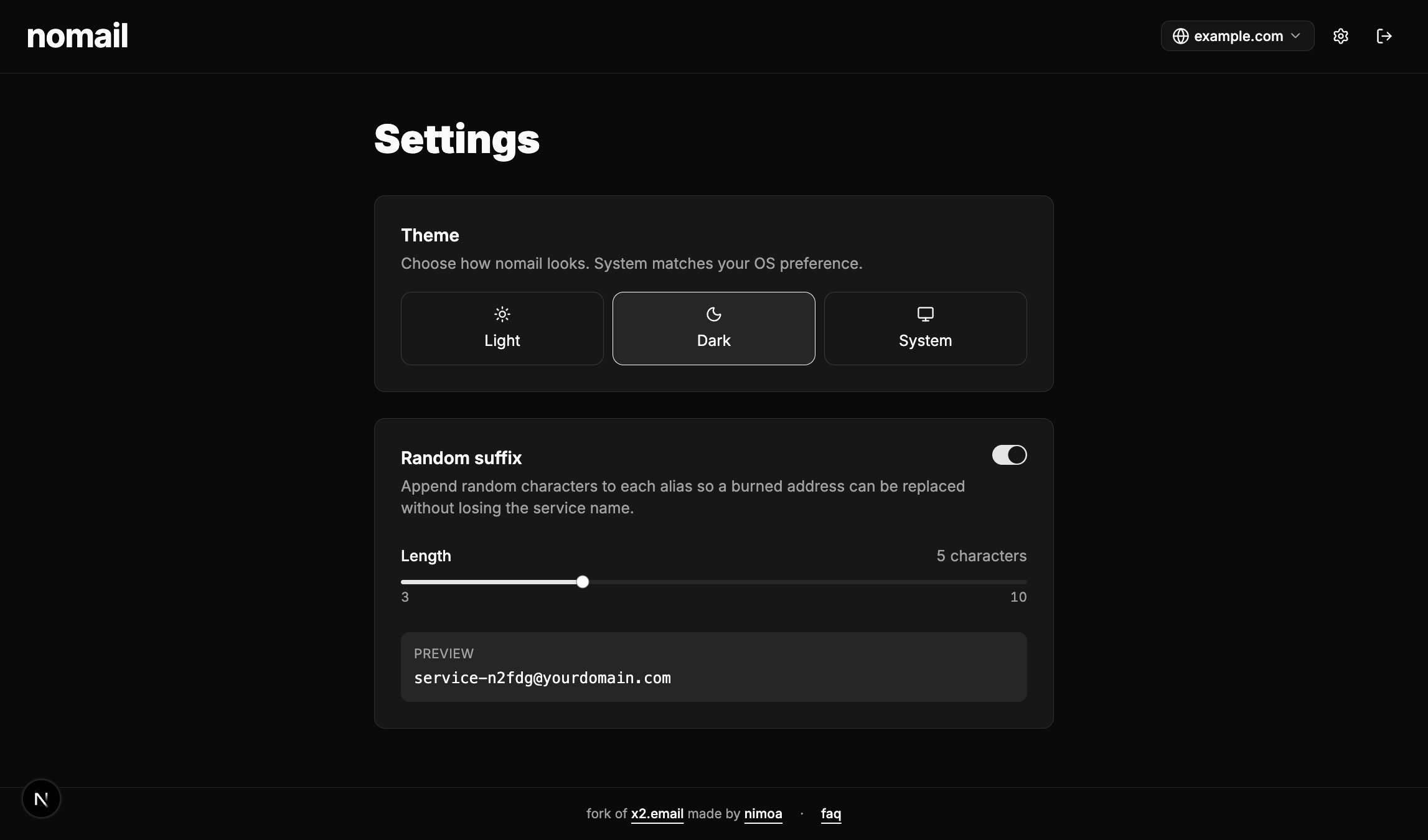 nomail settings